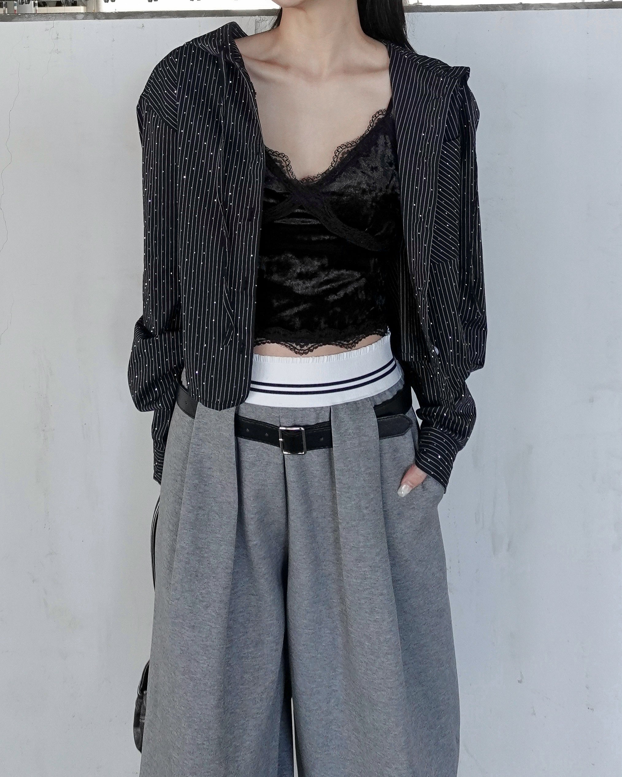 ラインストーンフーディーストライプシャツ – menot