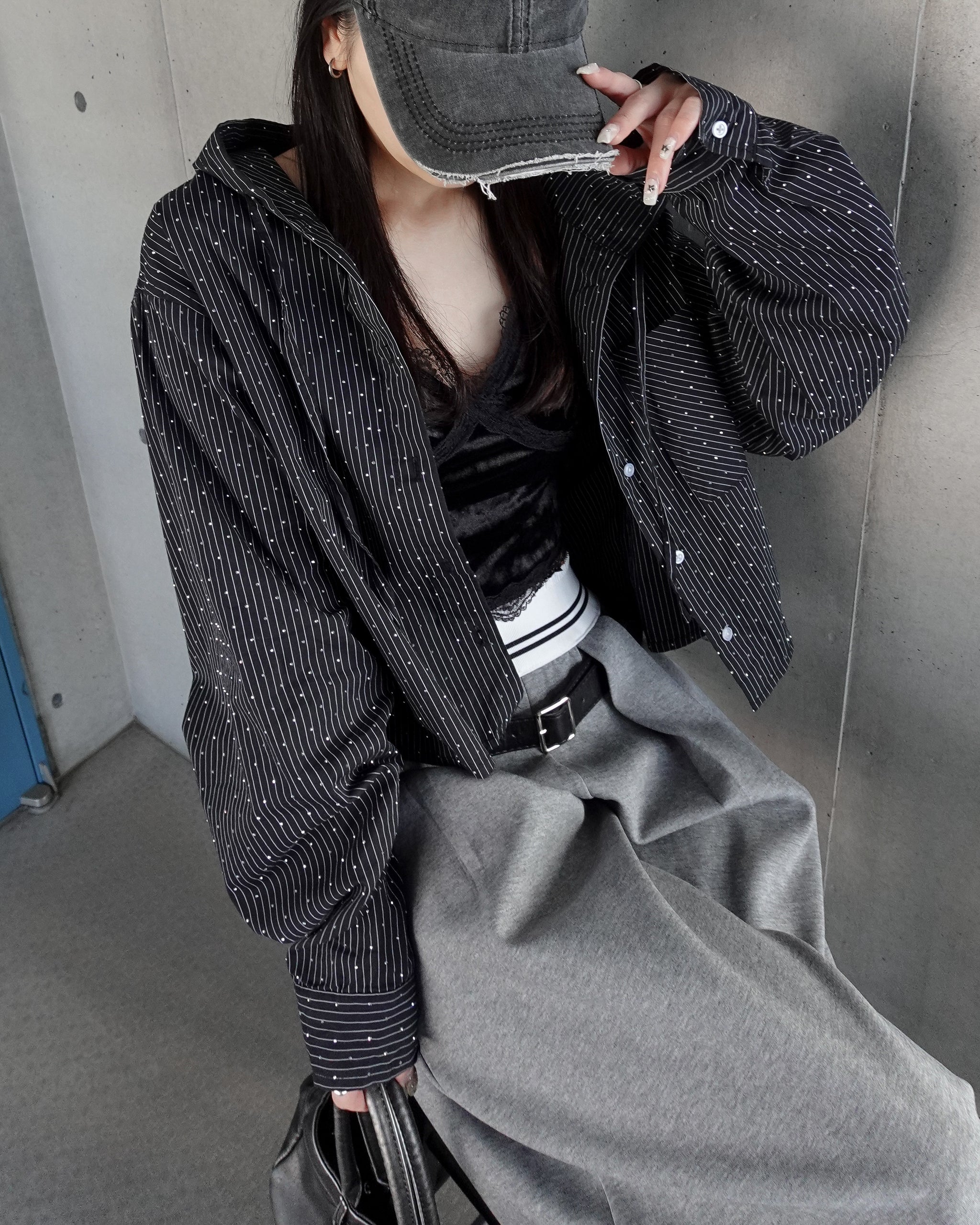 ラインストーンフーディーストライプシャツ – menot