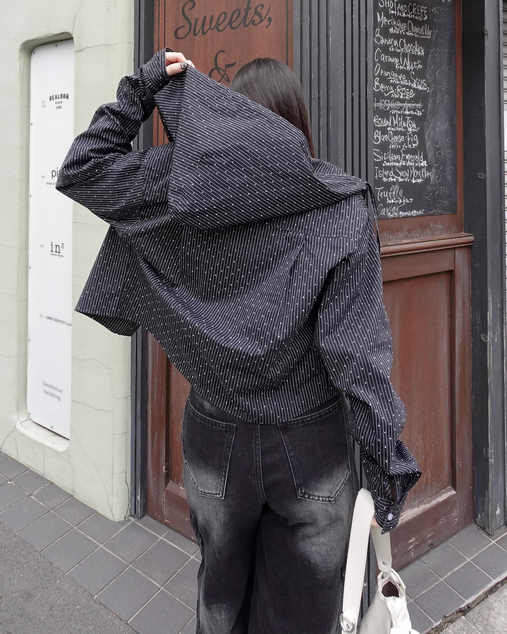 ラインストーンフーディーストライプシャツ – menot