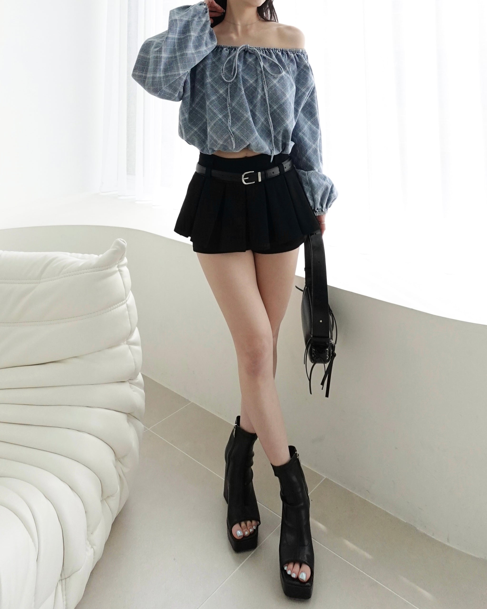 anuans チェック柄オフショルダートップス セール】オフショルダーランダムリブニットプルオーバー（その他