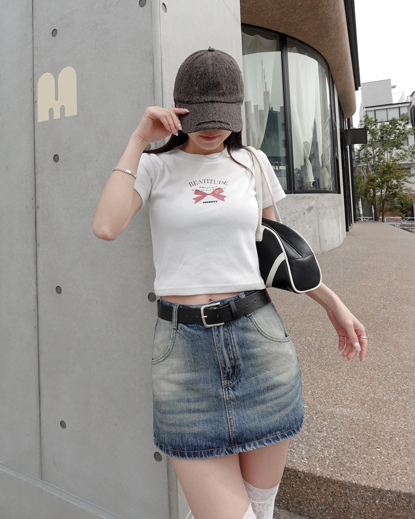MOF ラビット×リボン プリント ミニTシャツ ブラック MOF ラビット×リボン プリント ミニTシャツ ブラックの通販 by Uturi