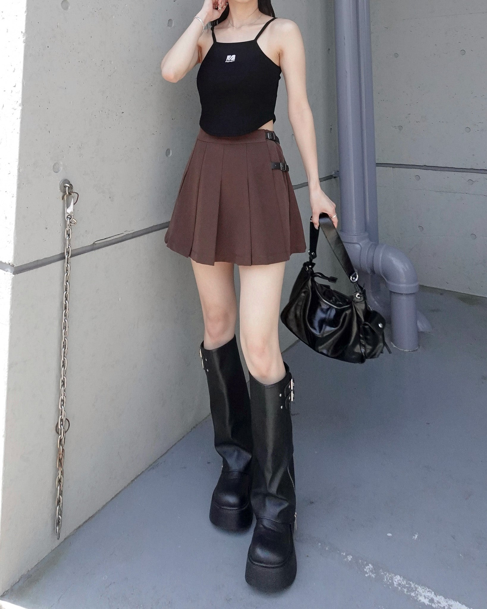 menot プリーツミニスカート ベルト付き ベルトデザインラッププリーツミニスカート – menot