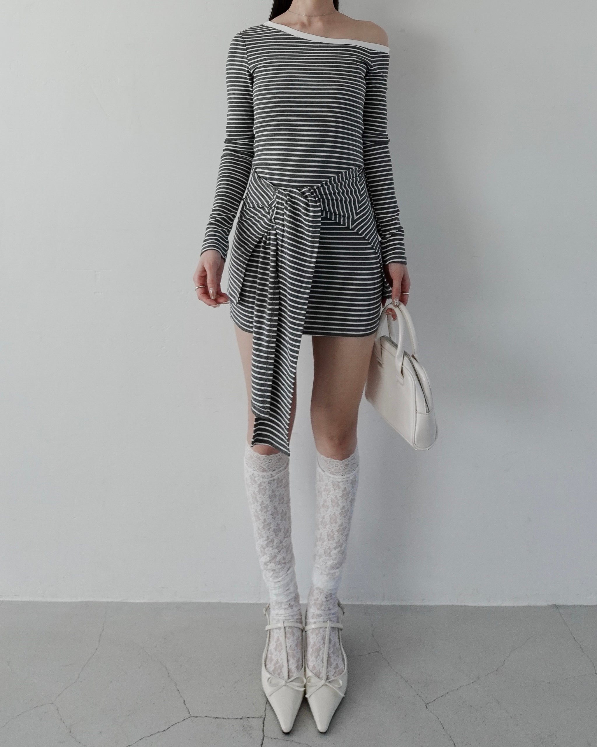 fupel ワンショルミニワンピース 即購入⭕ fupel ワンピース off-shoulder docking rib knit mini onepiece