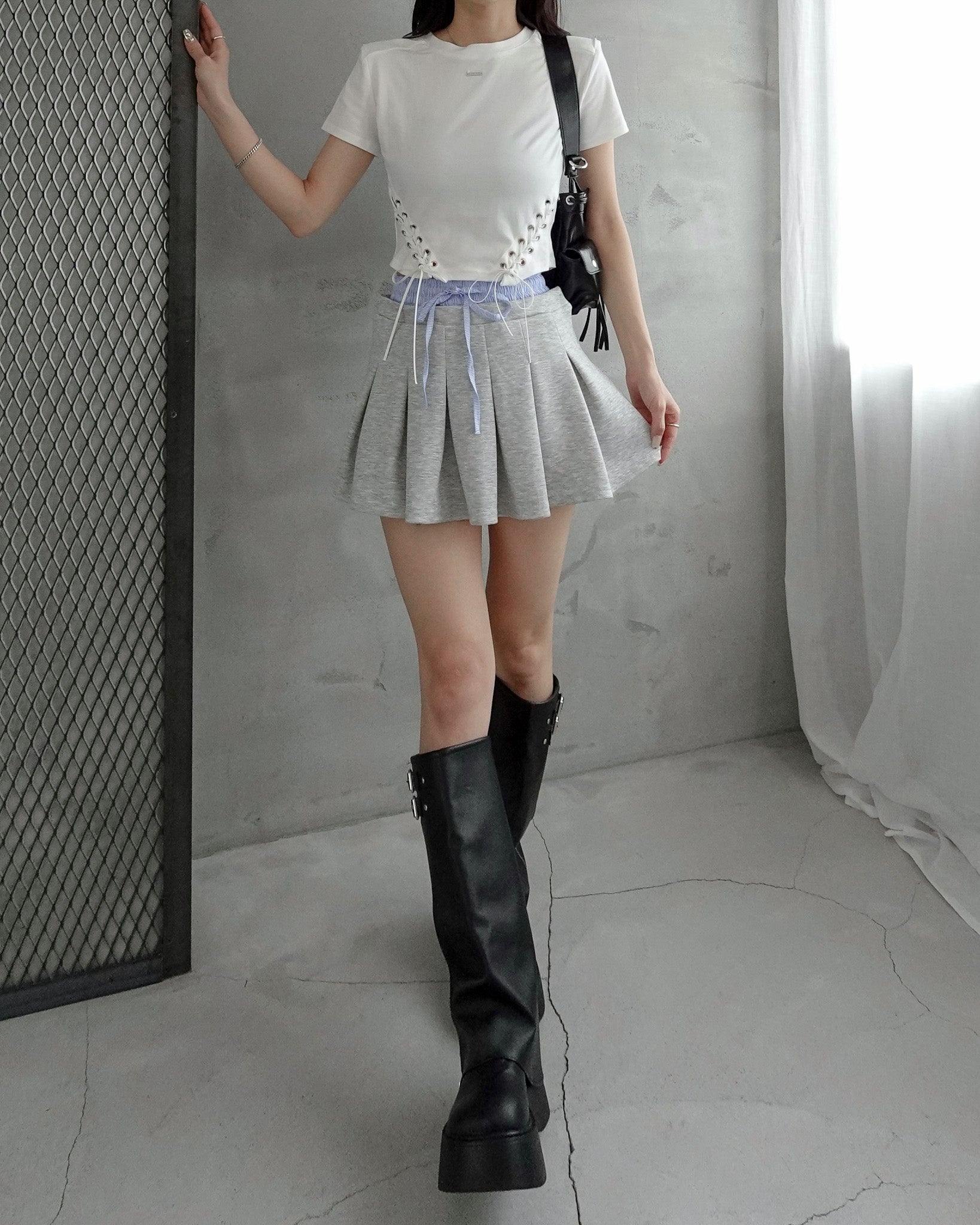 MENOT ダークグレー プリーツスカート プリーツミニスカートセットアップ – menot