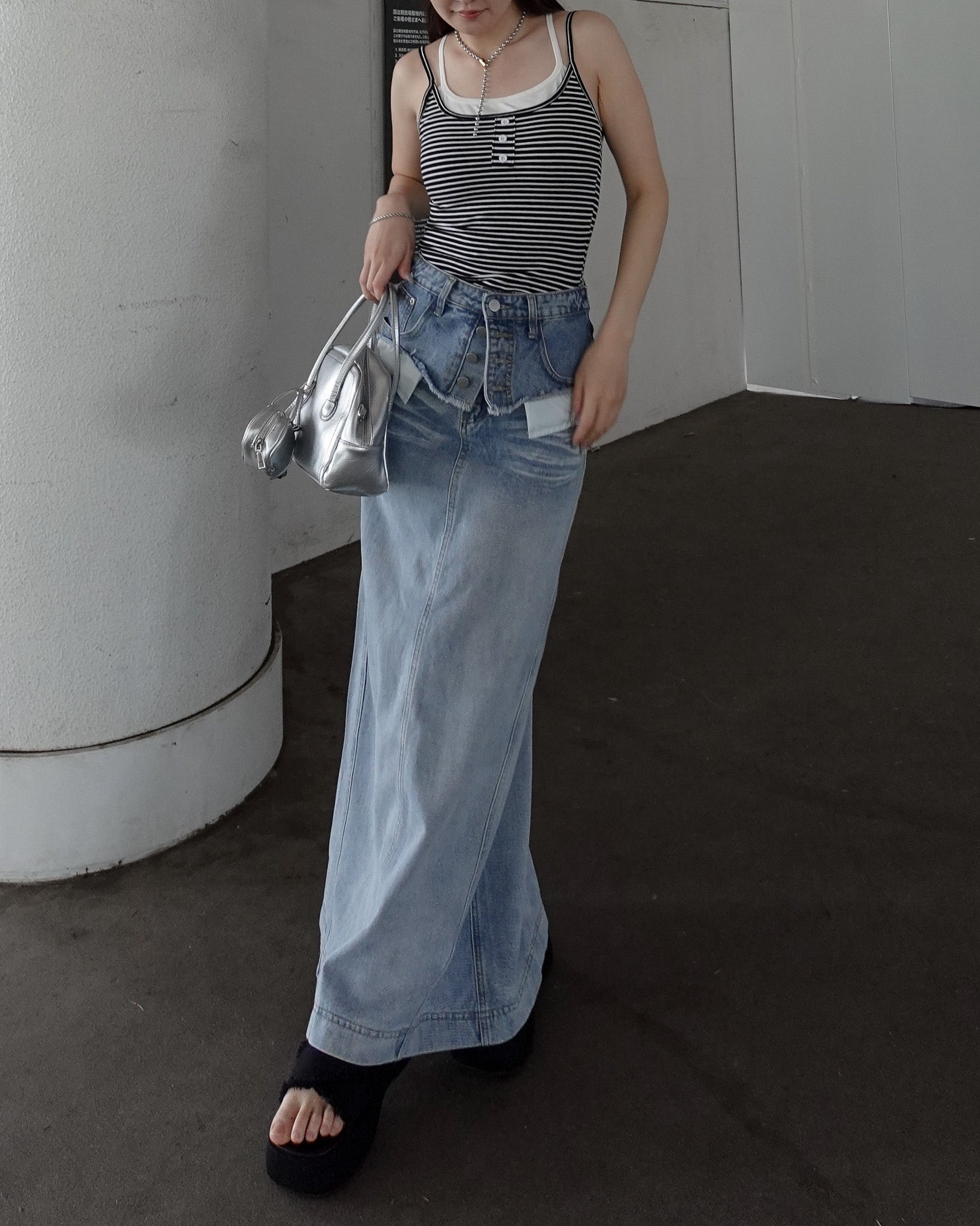 レイヤードウエストデニムロングスカート – menot