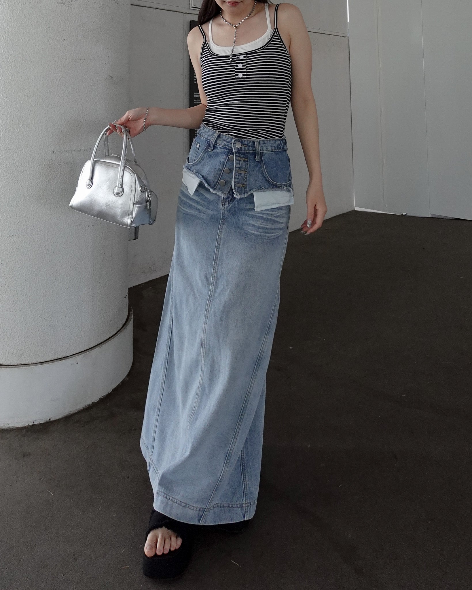 レイヤードウエストデニムロングスカート – menot