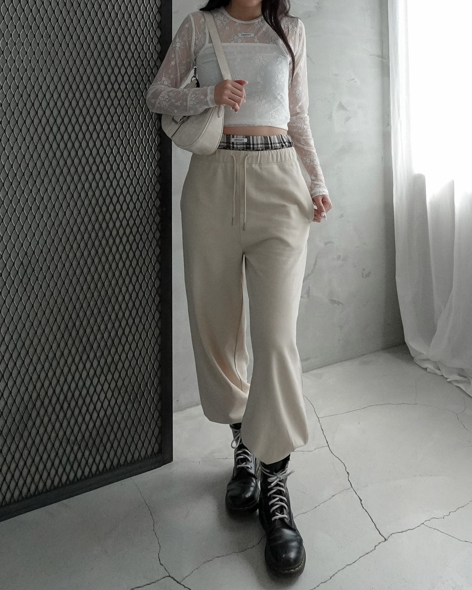 BLINDNOPLAN ダブルウエスト 重ね着風 スウェットパンツ パンツ