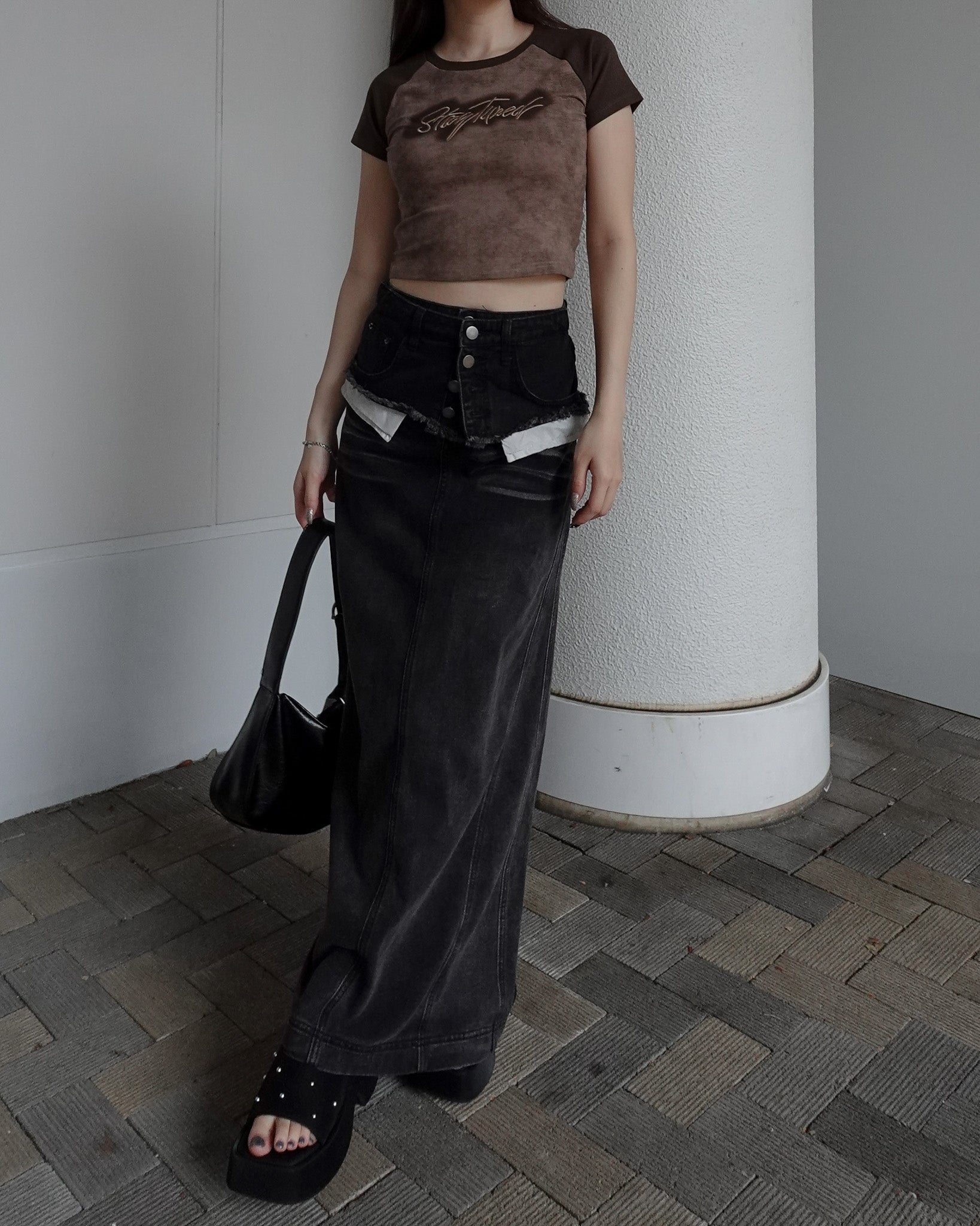 レイヤードウエストデニムロングスカート – menot