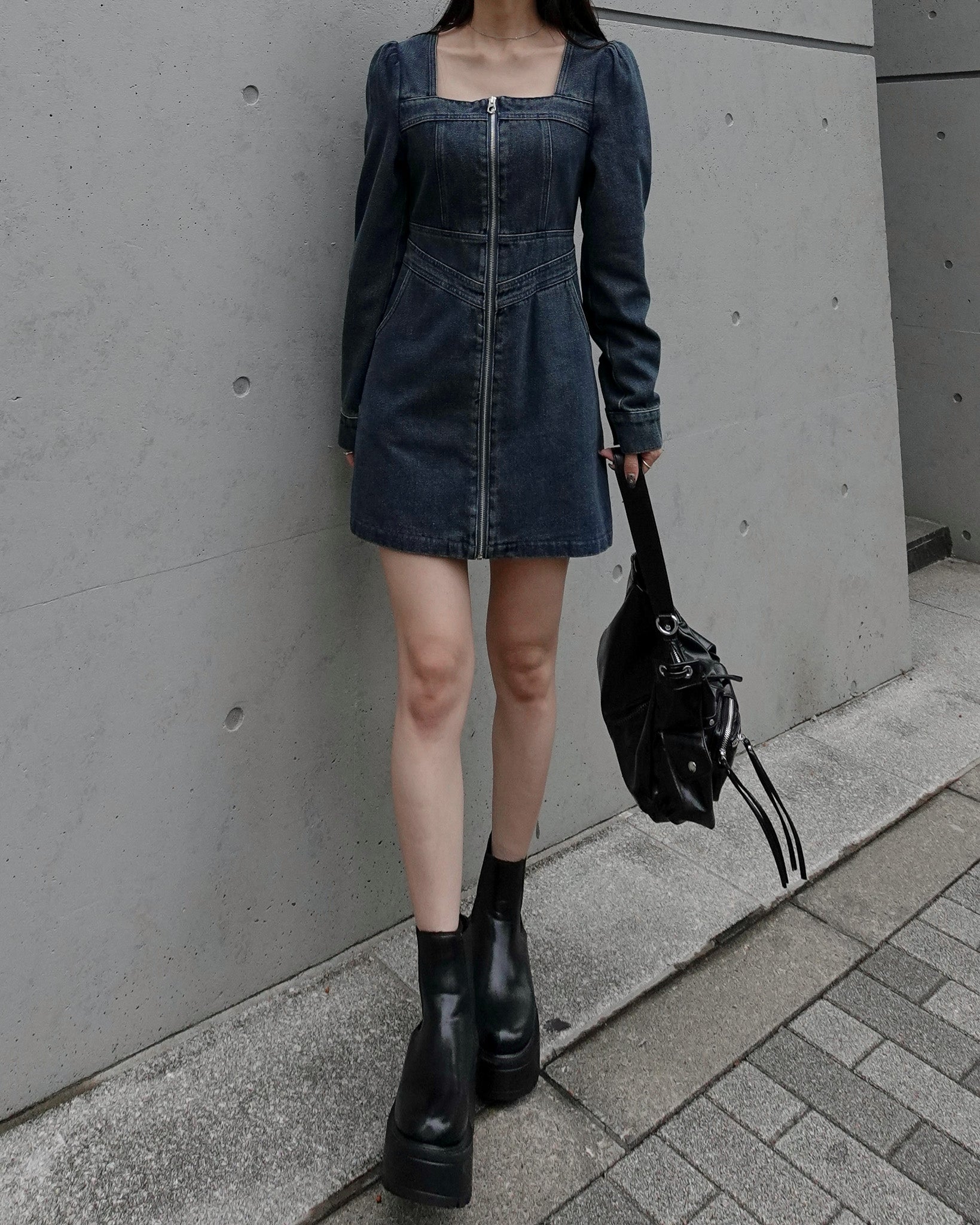 フロントジップデニムミニワンピース – menot