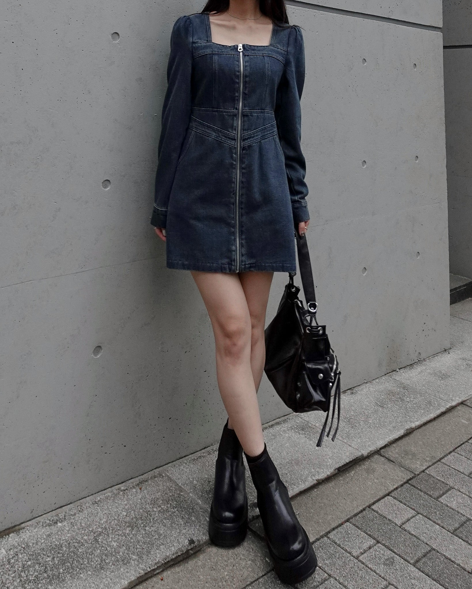 フロントジップデニムミニワンピース – menot