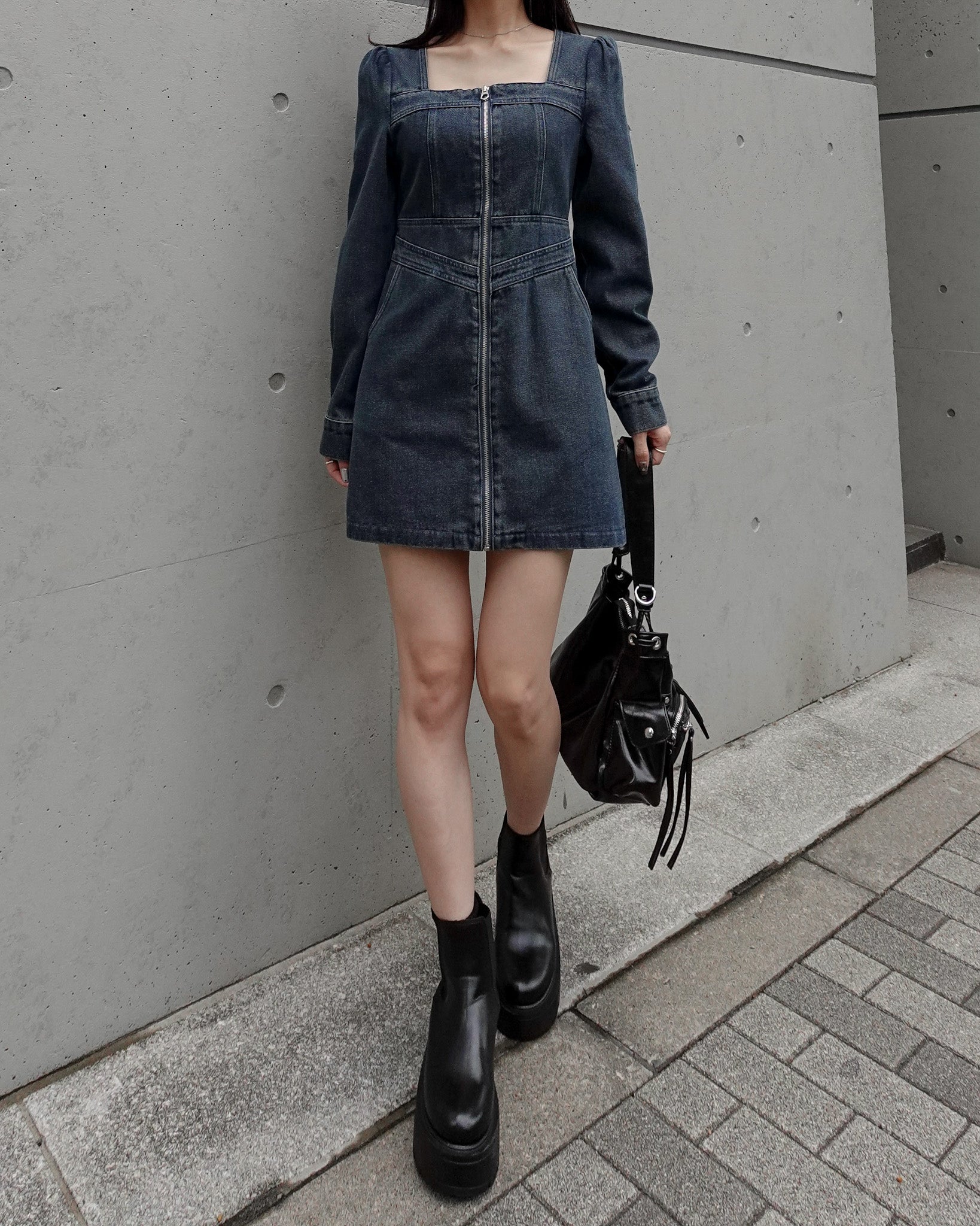 フロントジップデニムミニワンピース – menot