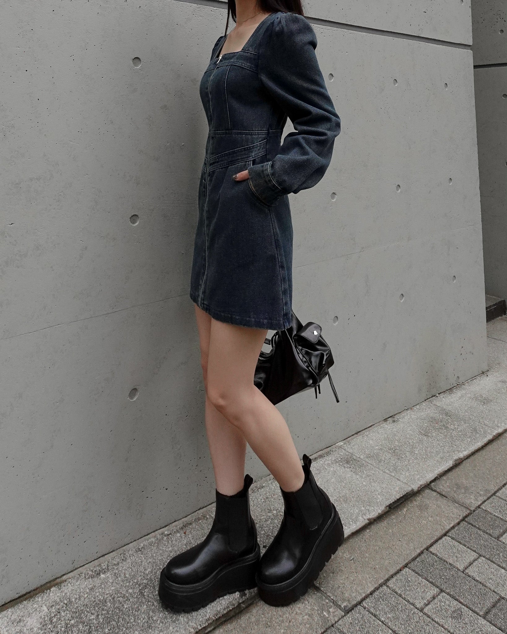 フロントジップデニムミニワンピース – menot