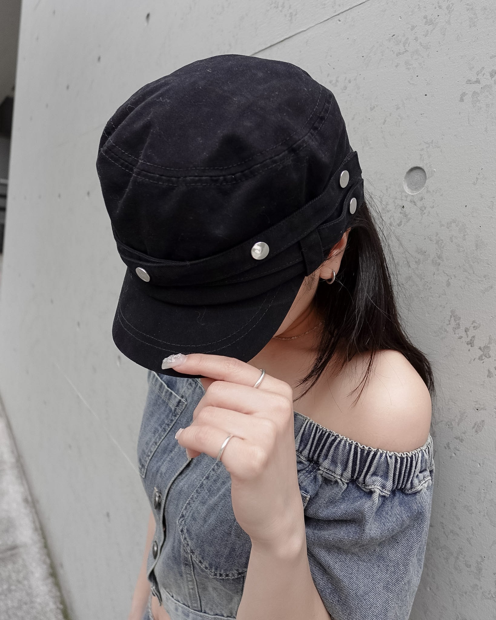黒 ベルト付きワークキャップ precious_choices ベルトデザインワークキャップ – menot