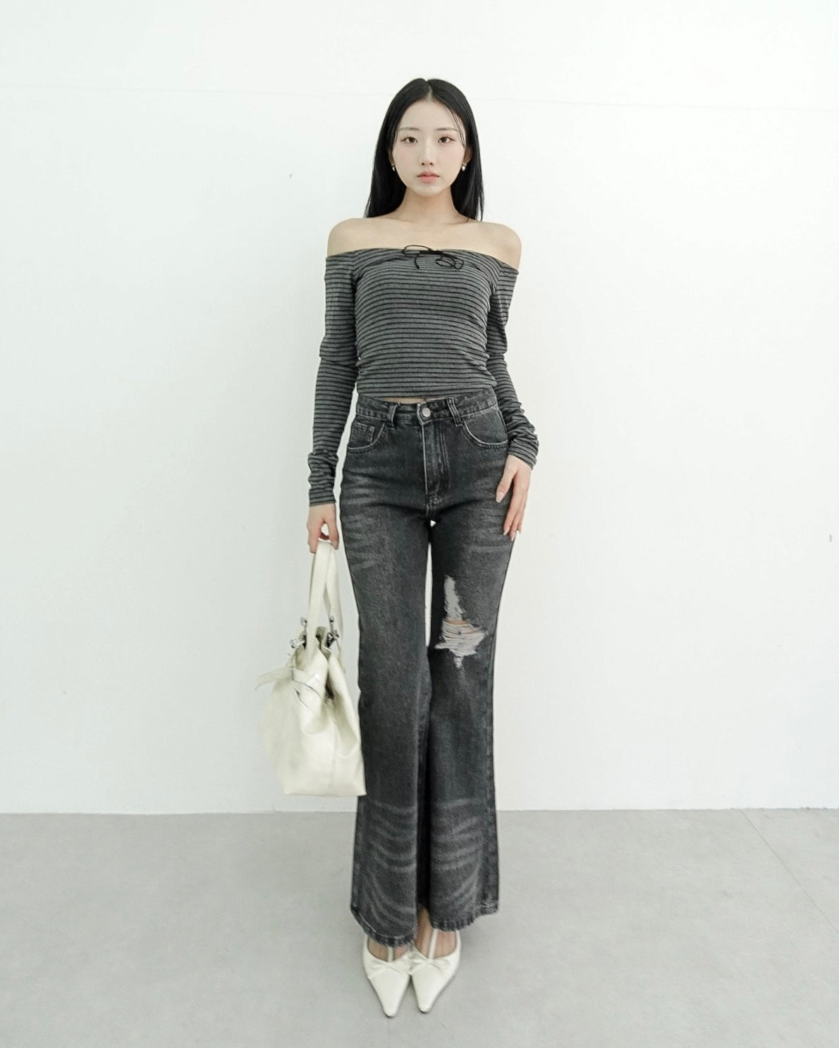 フィットフレアダメージデニムパンツ – menot