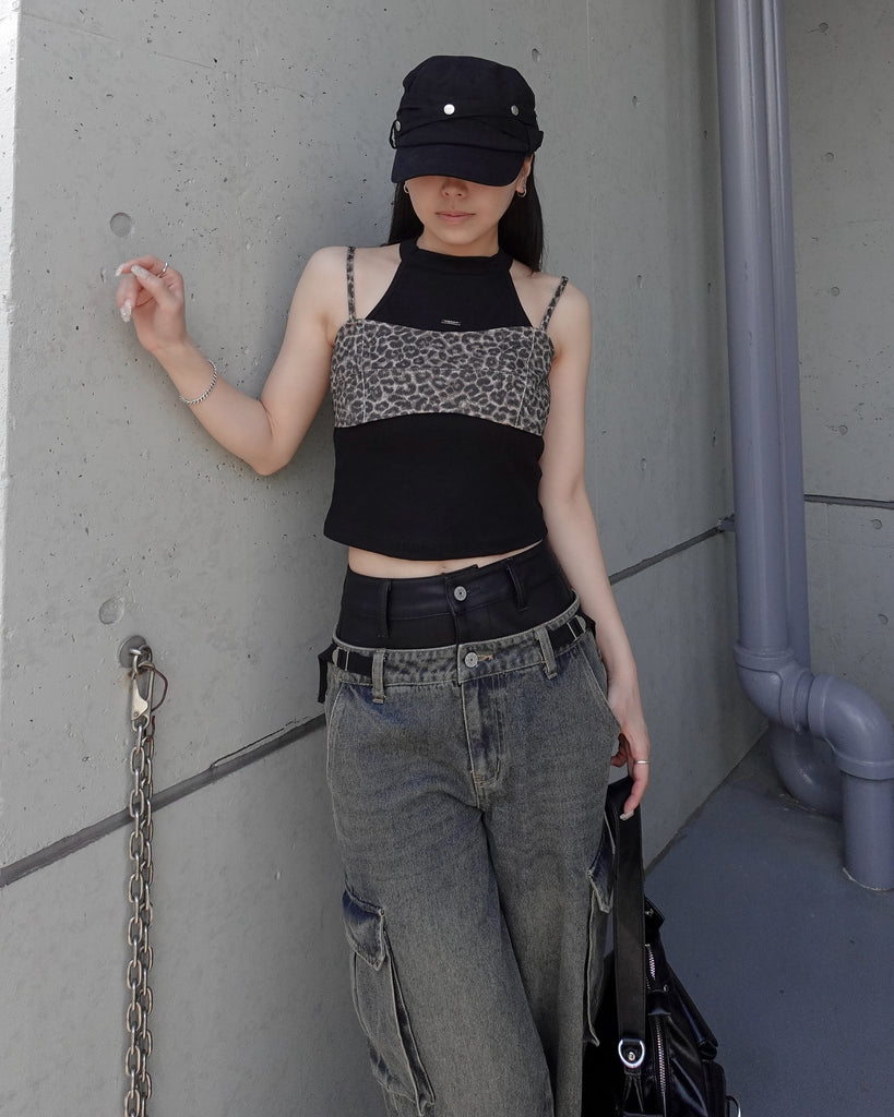 レオパードノースリーブレイヤードトップス – menot