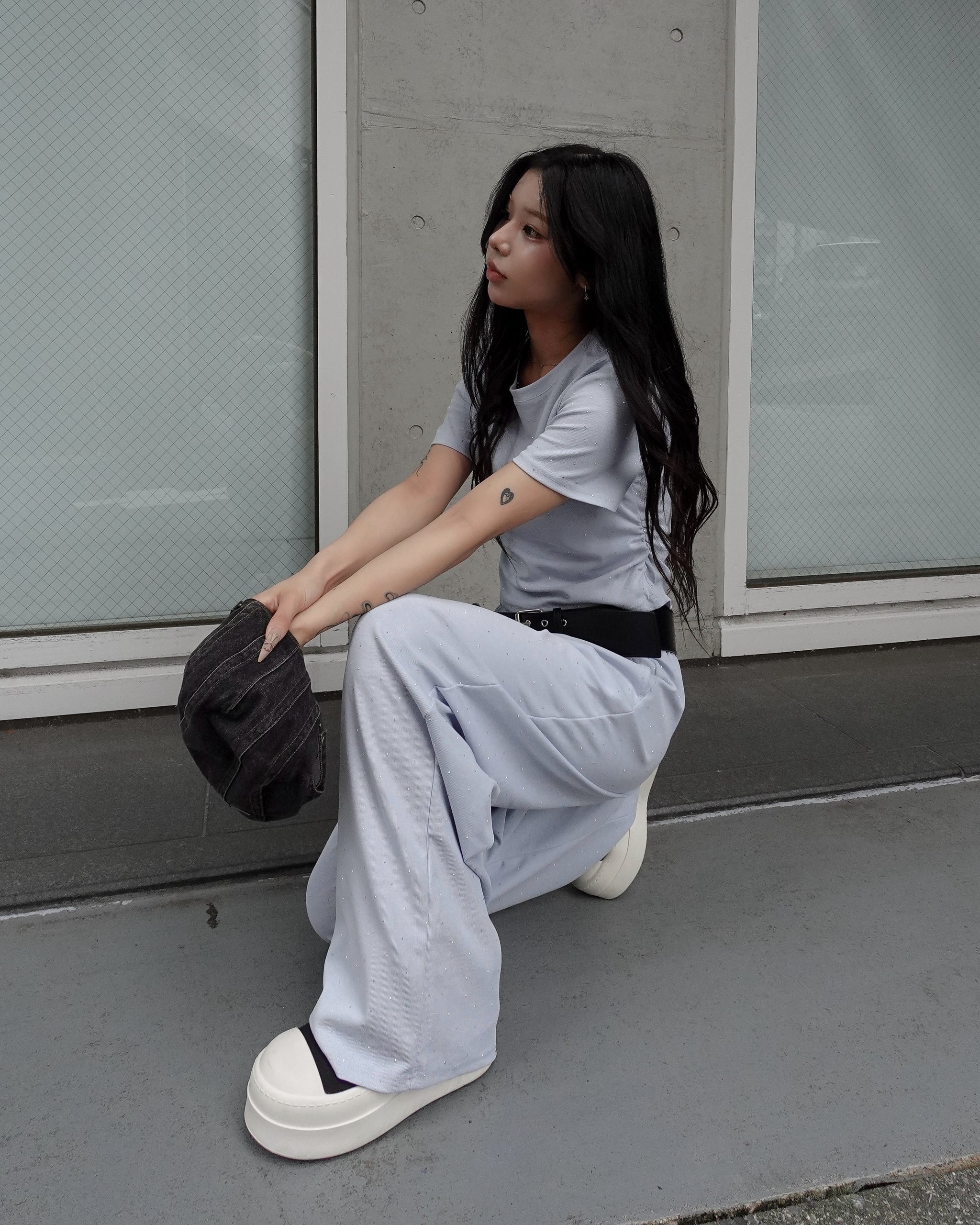 saino セットアップ グレー ラインストーンセットアップ – menot