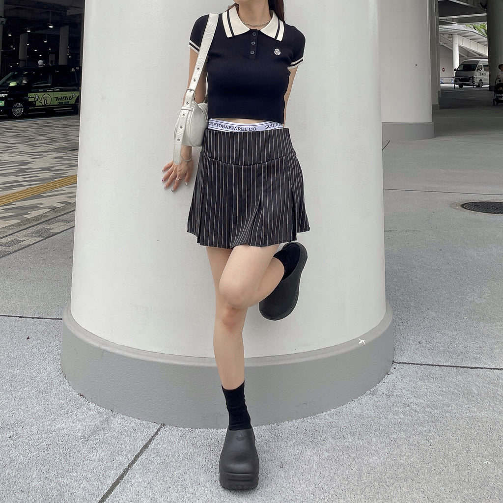 ダブルウエストストライププリーツミニスカート – menot