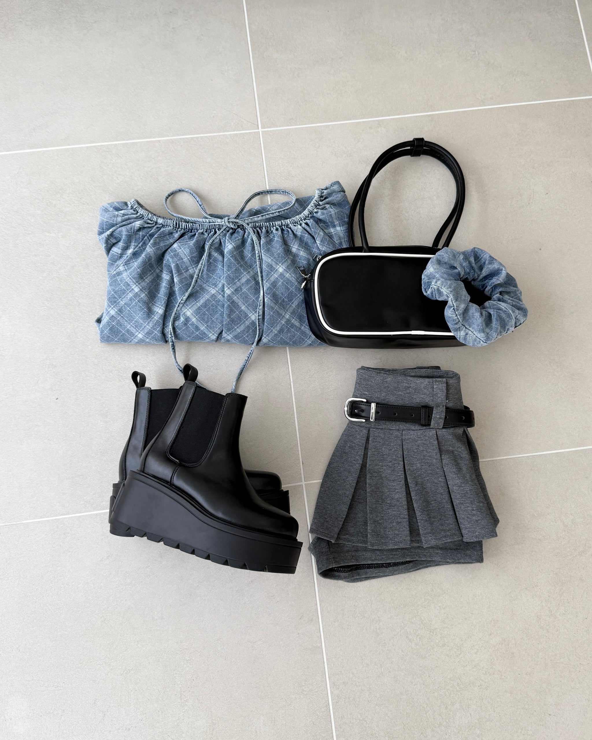 チェックデニムオフショルトップス – menot