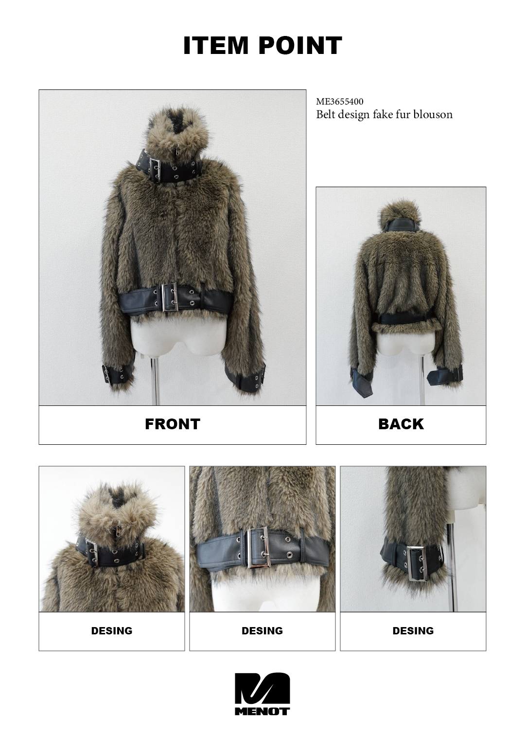 ベルトデザインフェイクファーブルゾン – menot