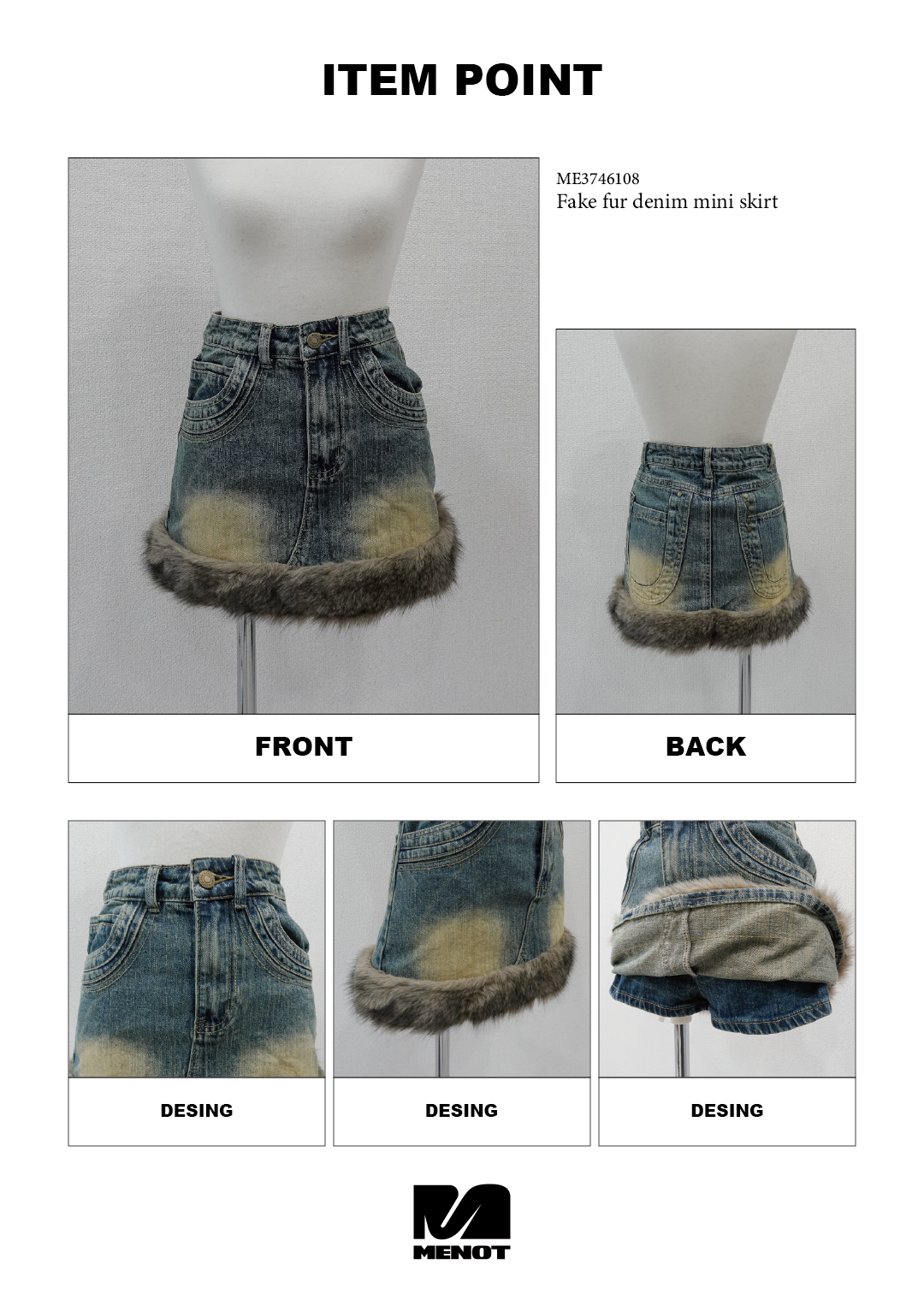 フェイクファーデニムミニスカート – menot