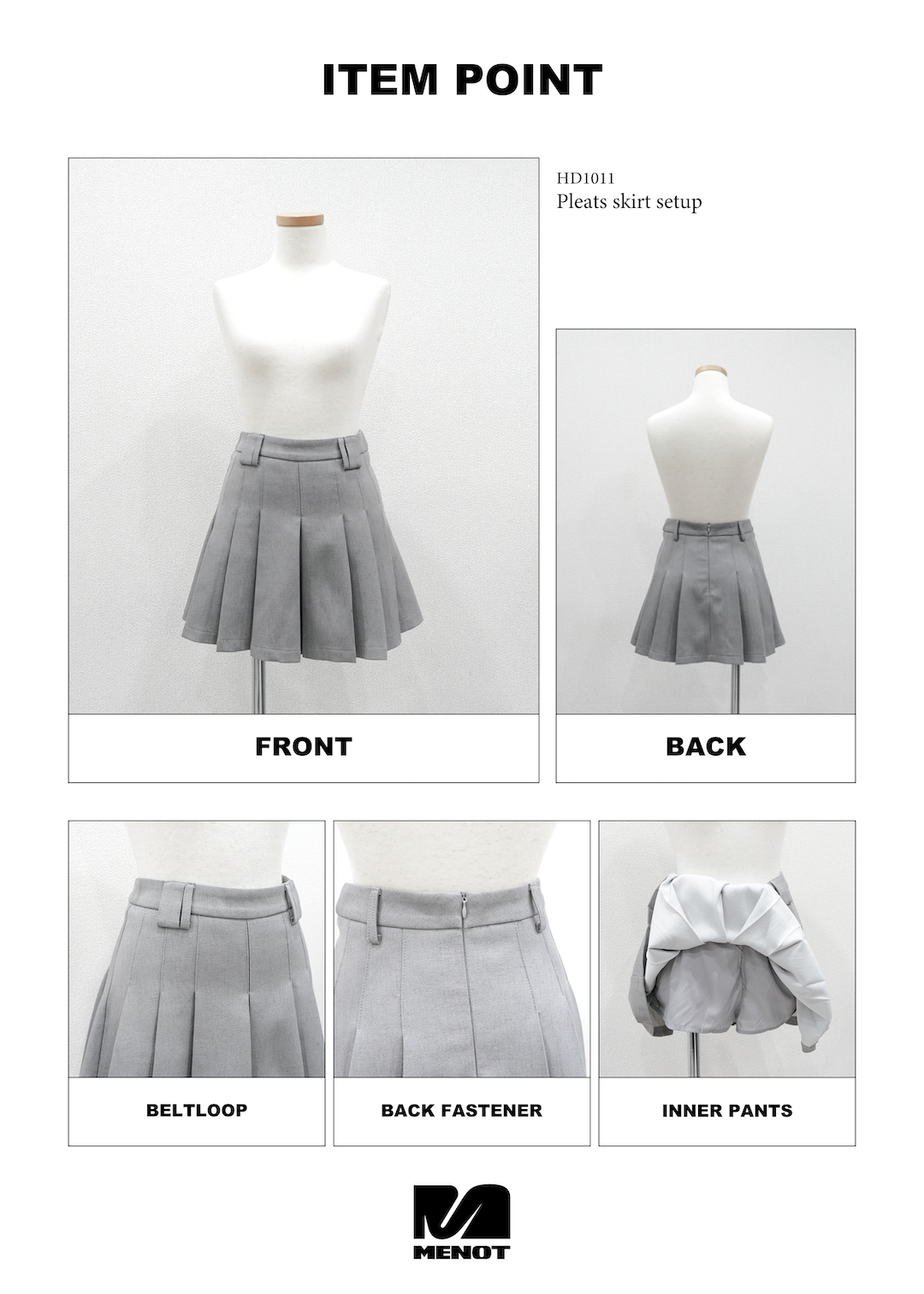 MENOT ダークグレー プリーツスカート 新品】menot プリーツミニスカート M ベルト付き ダークグレー