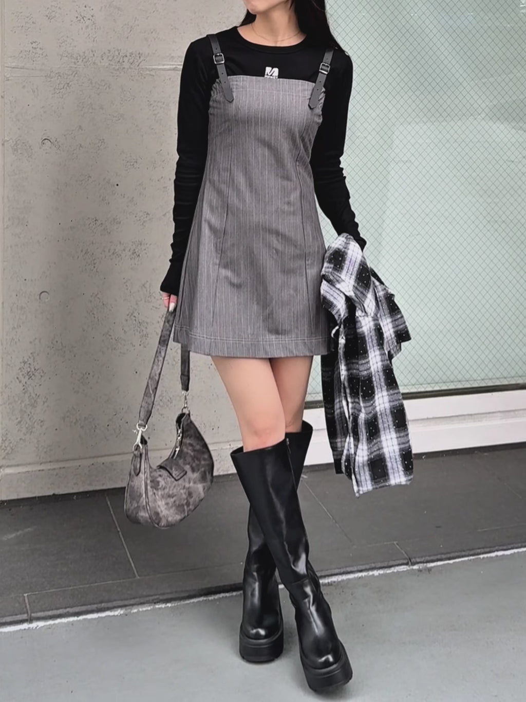 ベルトストラップストライプミニワンピース – menot