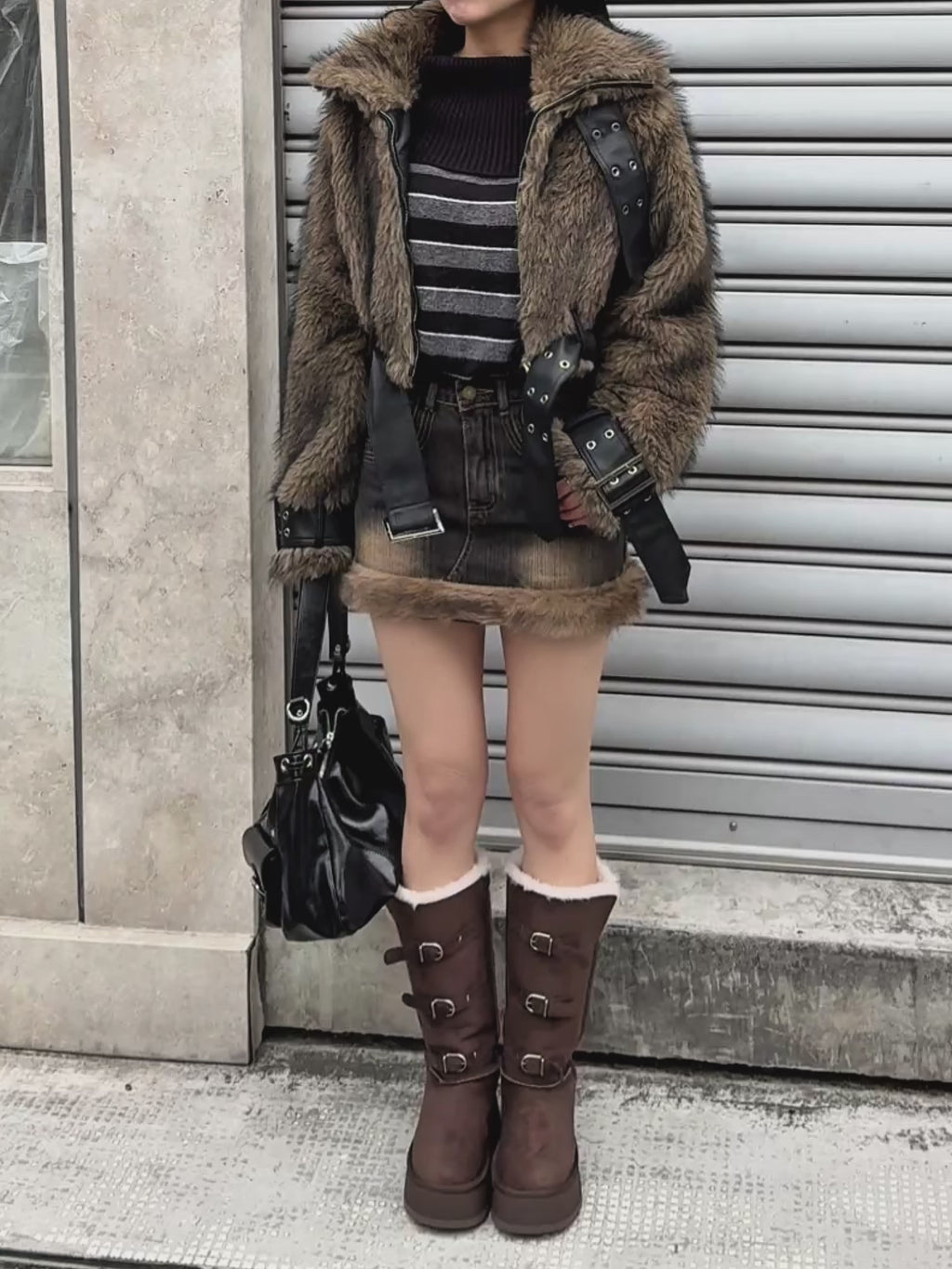 ベルトデザインフェイクファーブルゾン – menot